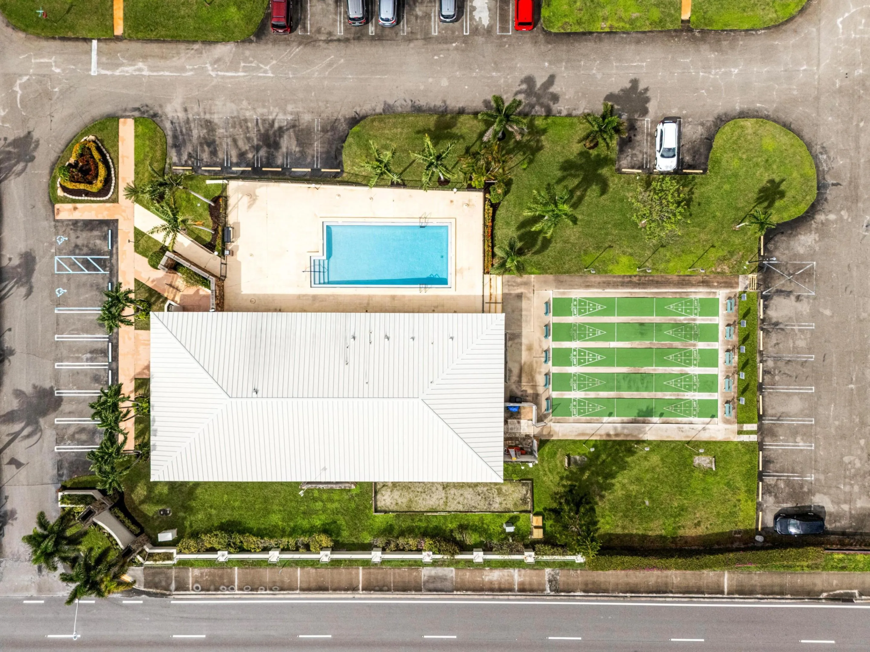 Aerial of pool and recreational areas