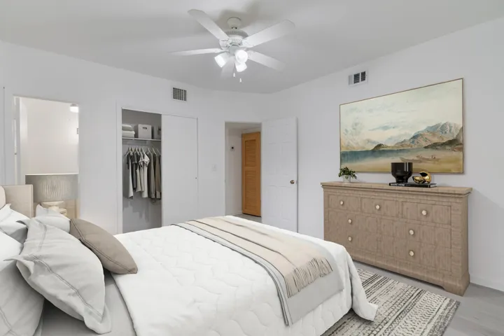Virtually staged primary bedroom