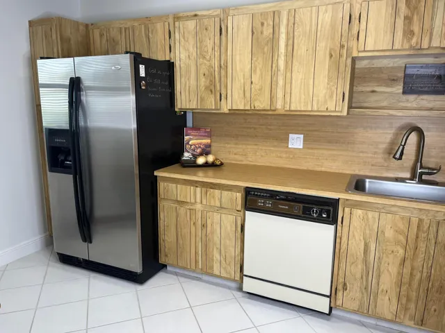 Huge kitchen has plenty of storage