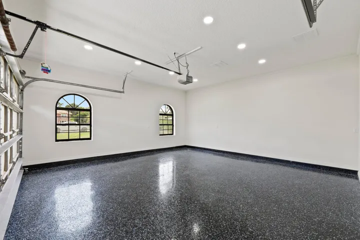 Garage with epoxy flooring