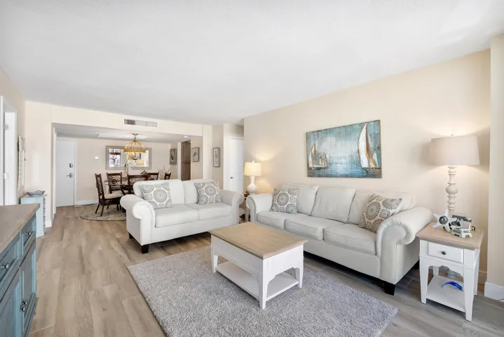 Living area and dining room
