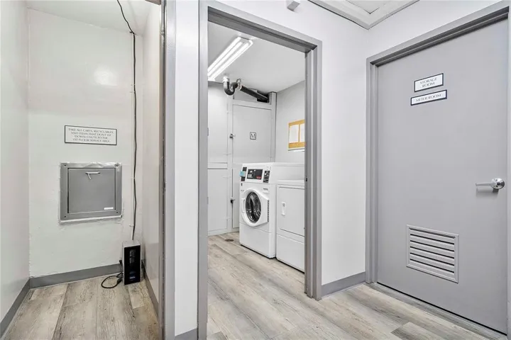 Trash chute, laundry and storage on each floor