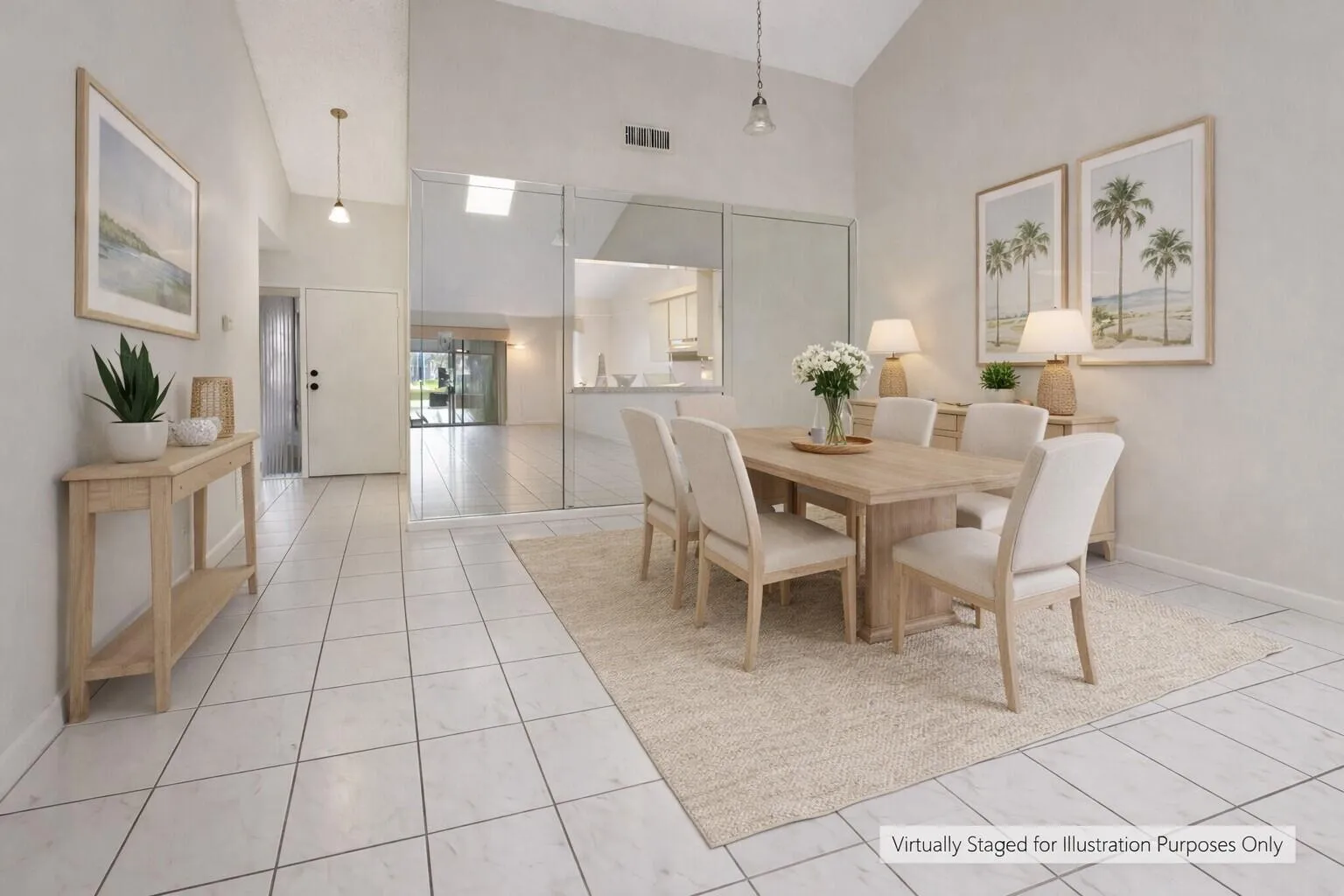 Virtually staged to showcase dining layout and open concept flow.