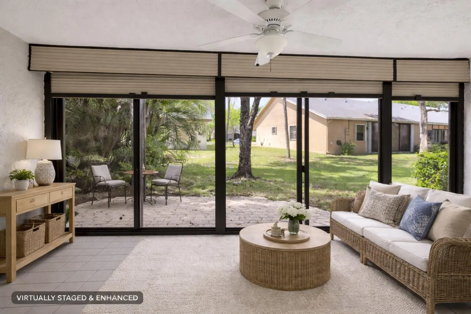 Virtually staged to showcase inviting seating & indoor outdoor living.