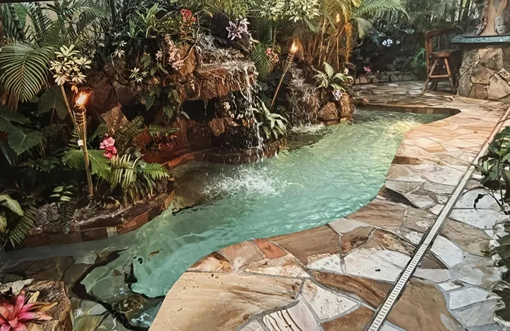 waterfall pool led night lit