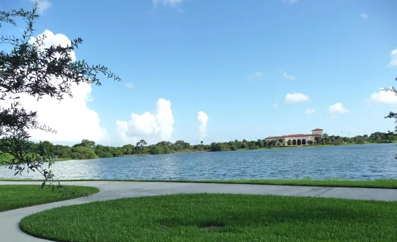 Centra's Blue Lake with Spanish River Library in the background
