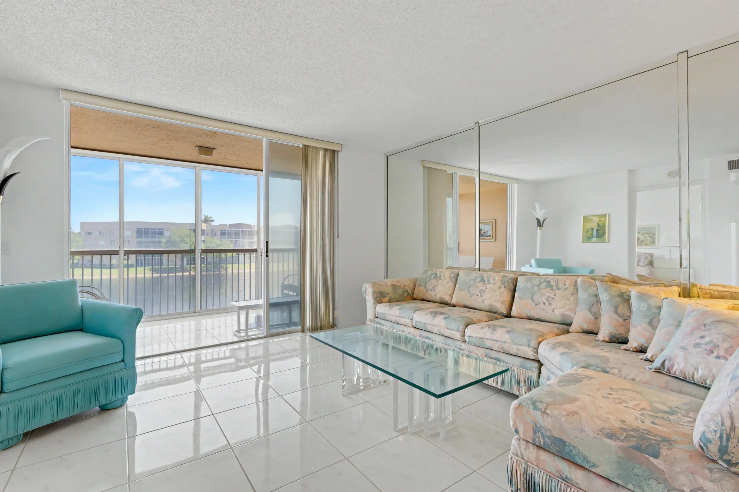 living room with view of lake