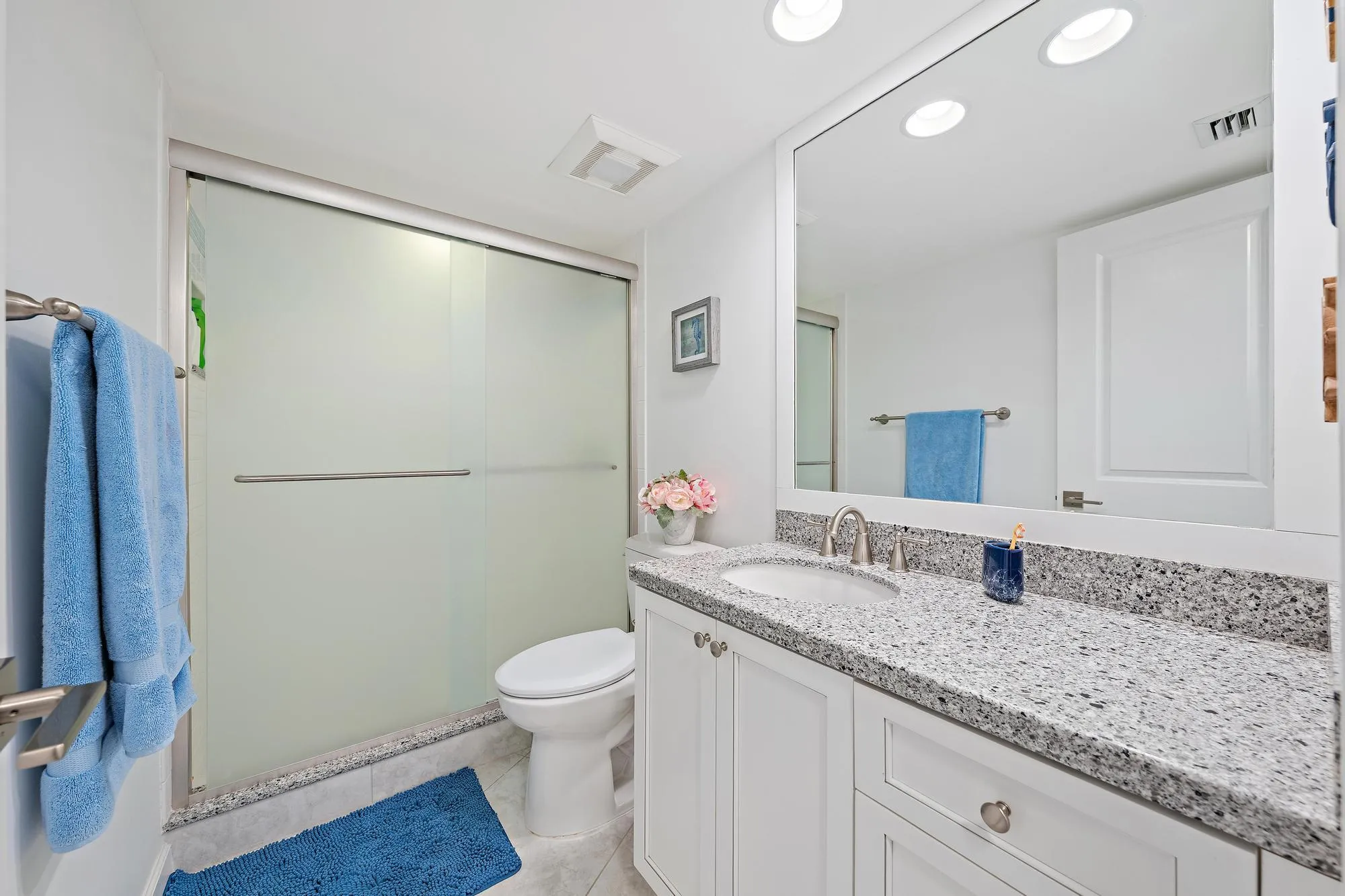 Updated bathroom with a walk-in shower