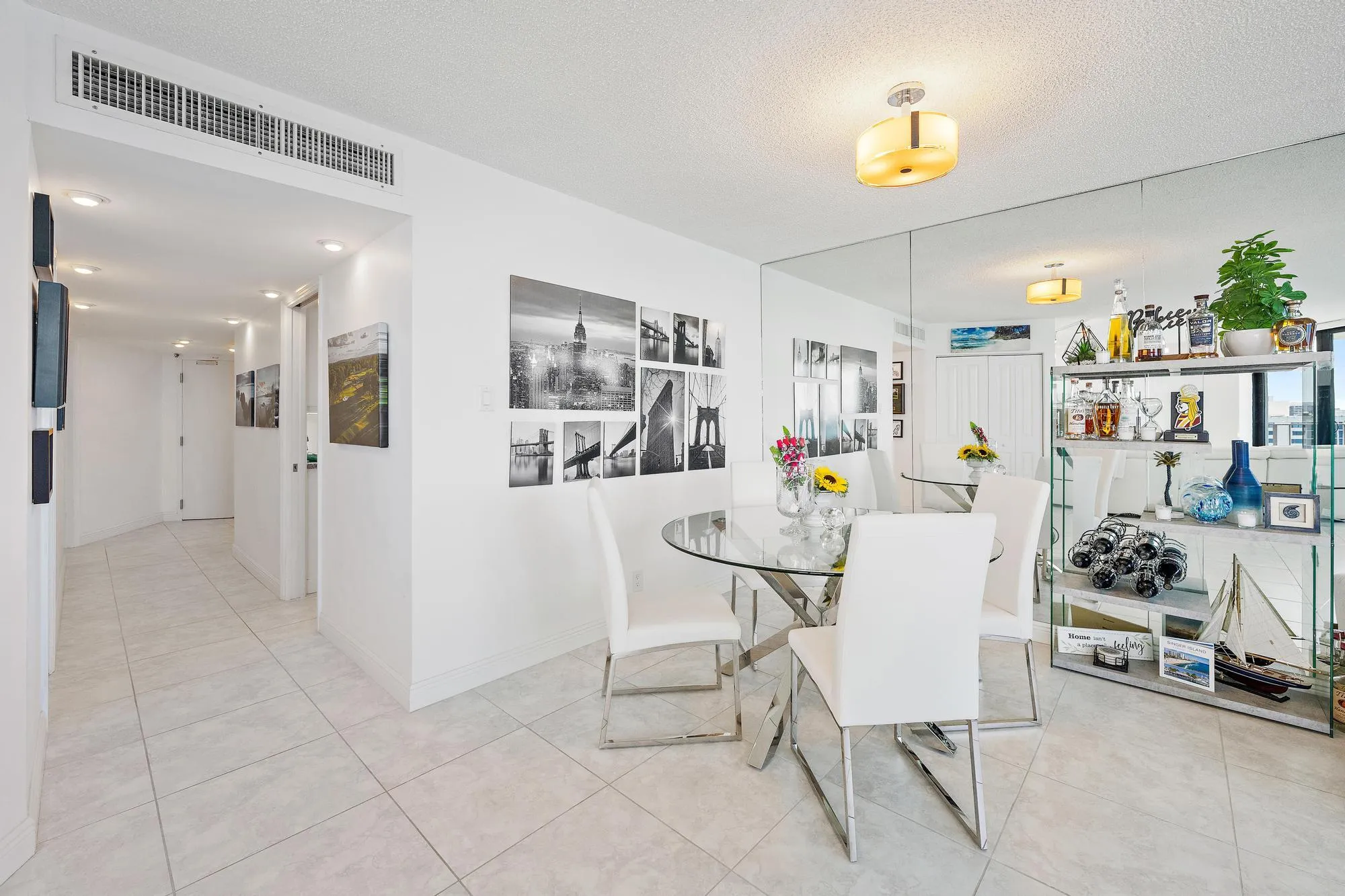 Located near the kitchen and sitting area.