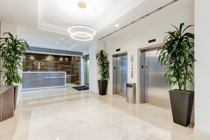 Building front desk and elevators