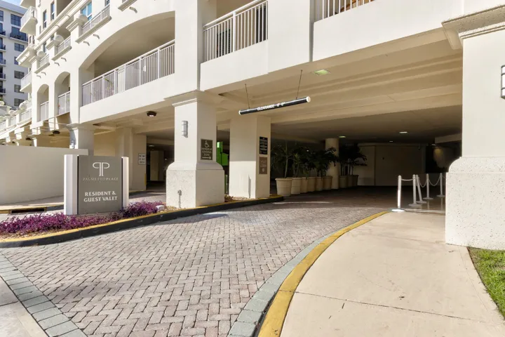 Building entrance to parking and valet