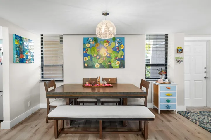 Dining area is located in open family room and right off of the kitchen.
