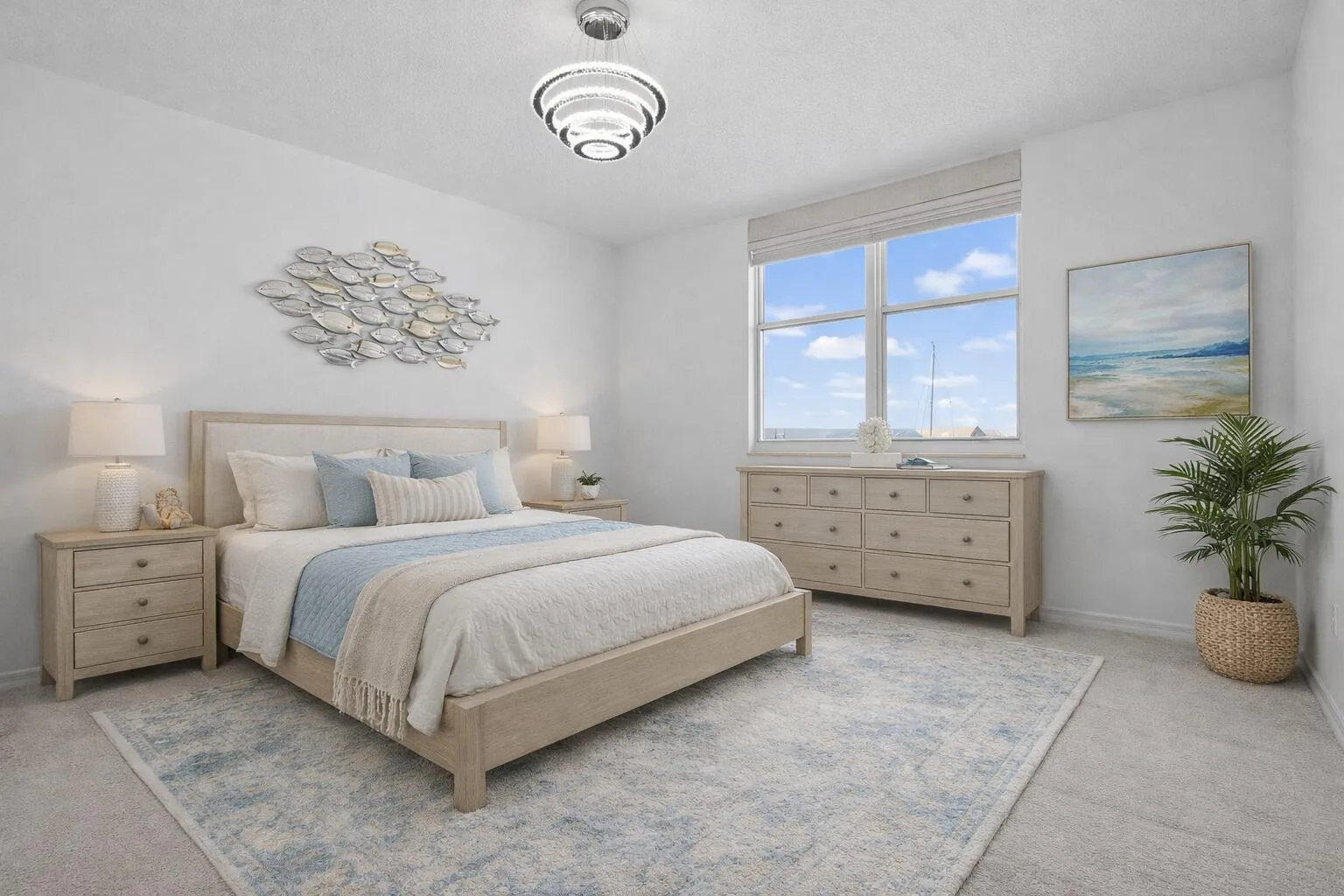 Coastal bedroom with serene ocean accent