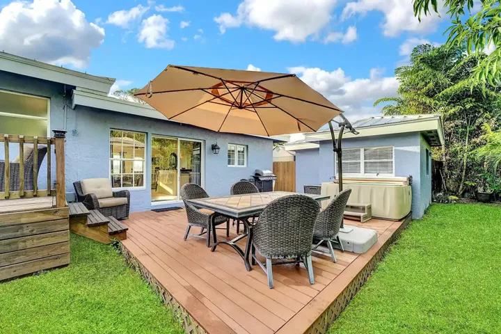 Private outdoor patio and dining area.