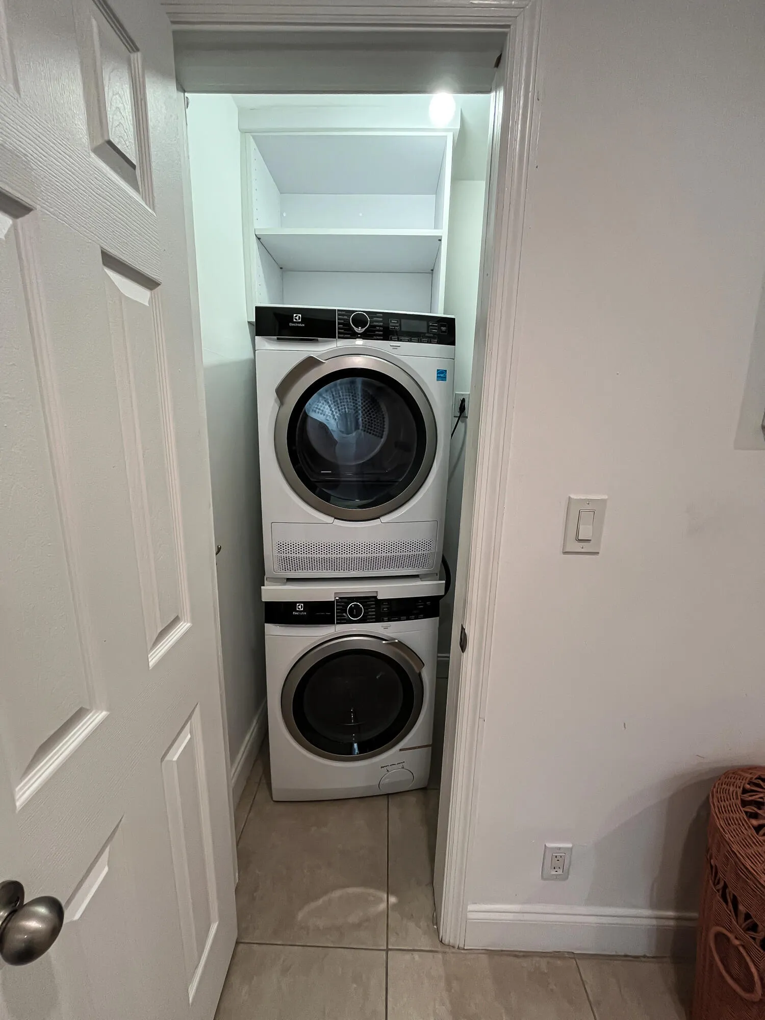 Newer Washer dryer in second bedroom closet, with built-ins