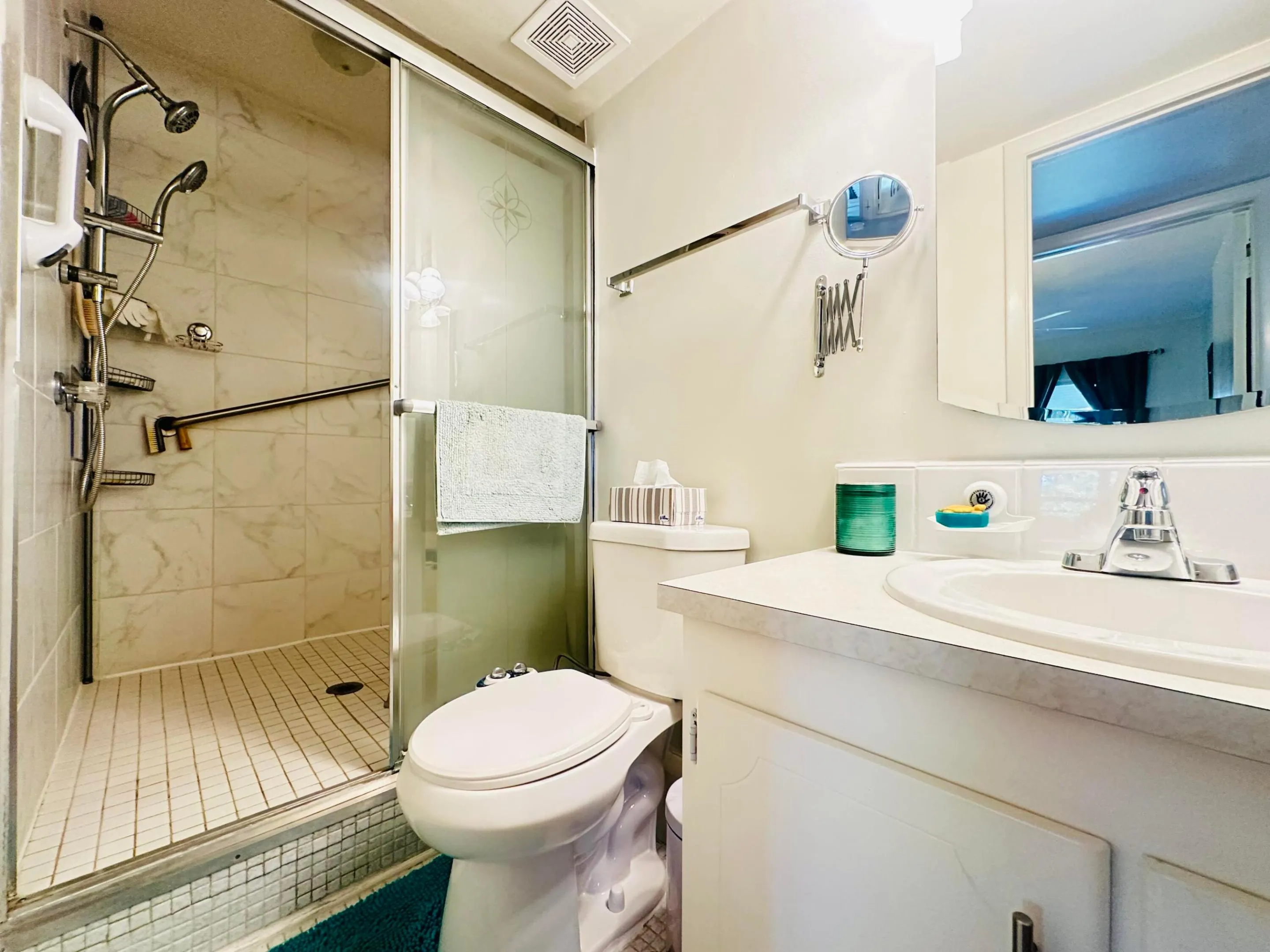 Guest 1/2 bath converted to full bath with huge shower stall