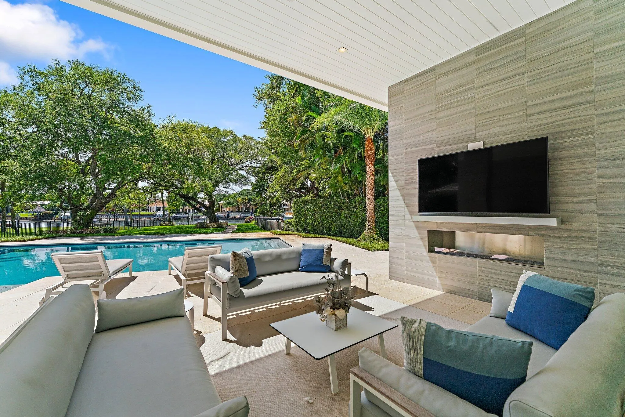 Covered Patio with Fireplace & TV