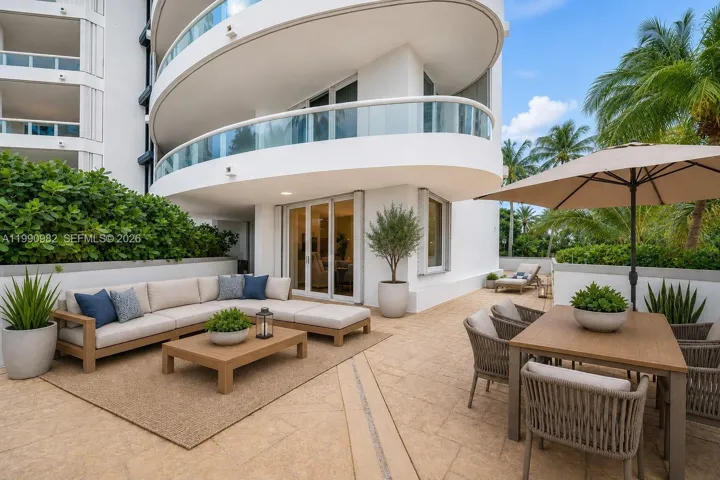 Digital staging of actual wraparound terrace. Terrace located in amenities floor. Currently unfurnished.