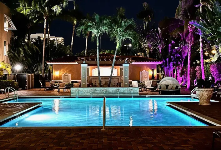Evening pool lights up