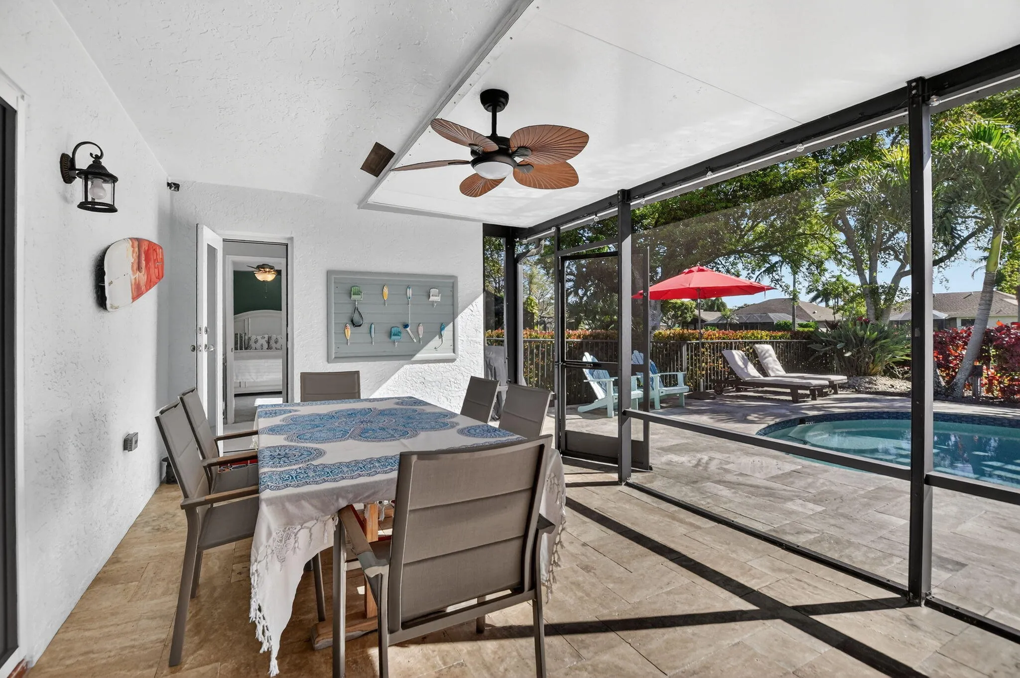 Patio w/open door to Master Bathroom
