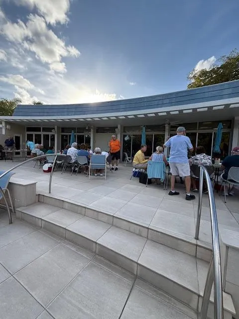 Gathering area by the pool with frequent Pot Luck