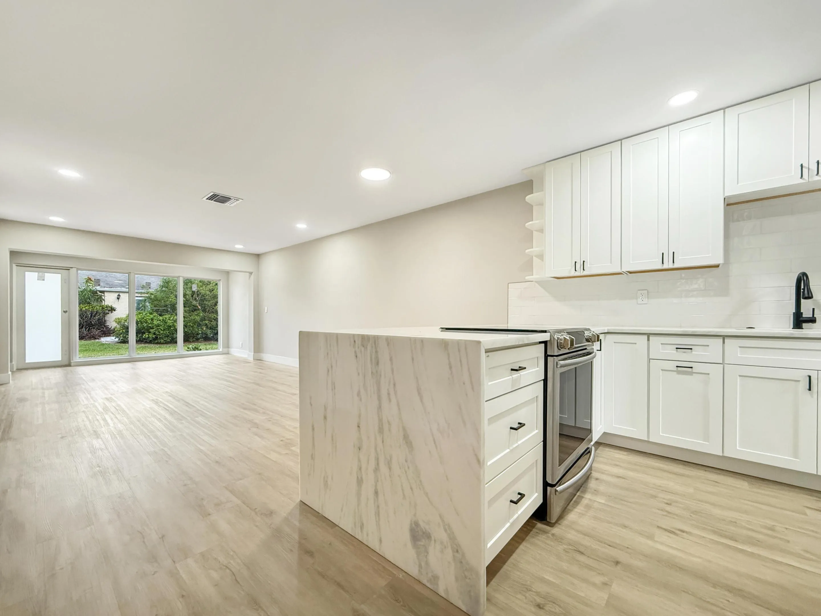 Marble countertops with "waterfall" feature