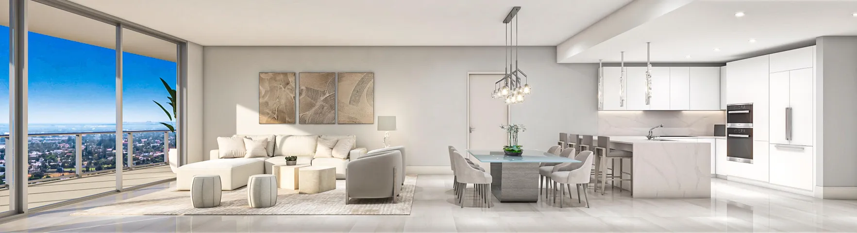 A.10 Living Area, Dining Room, Kitchen Furnished Rendering