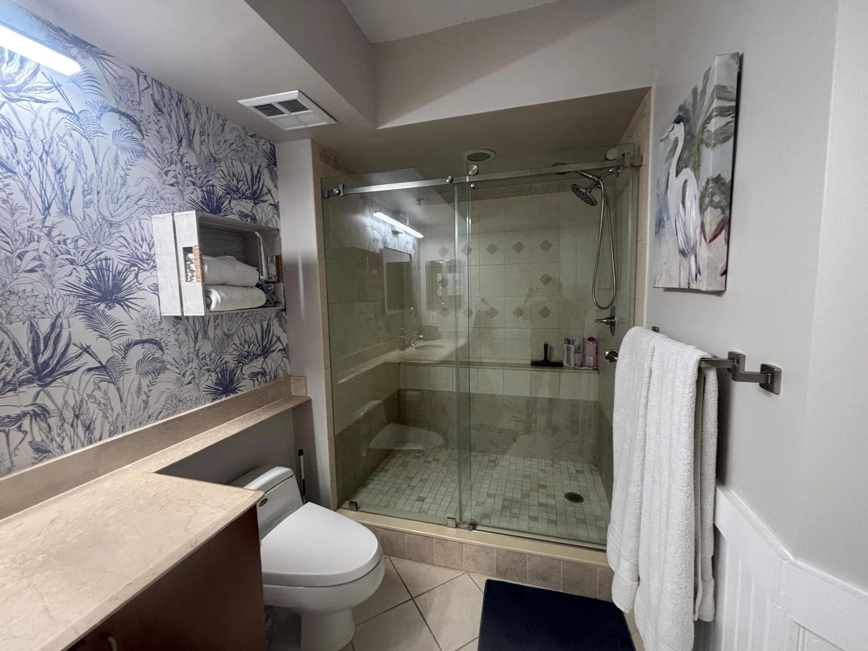 Beautiful Large Bathroom with spacious shower; glass doors!
