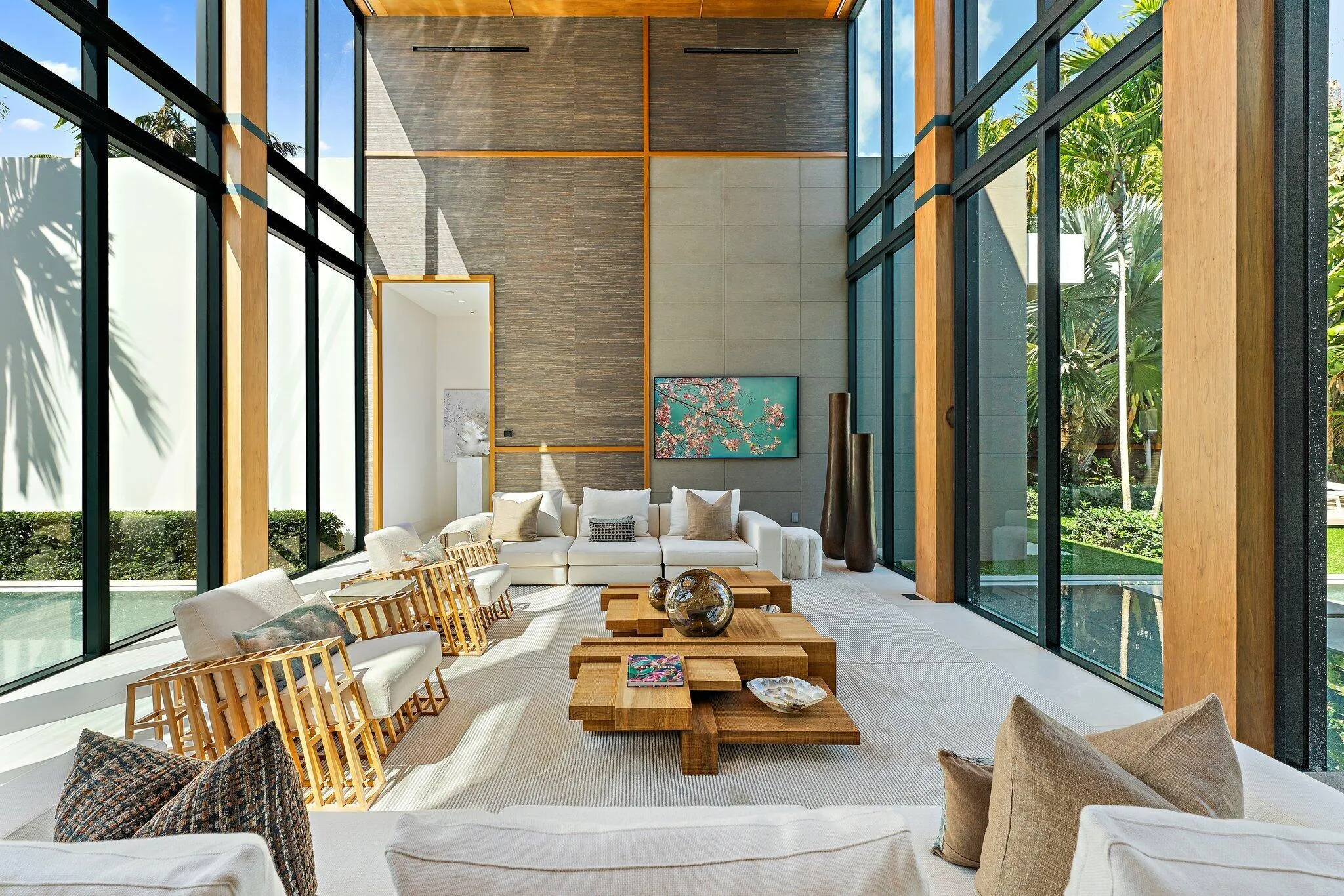 poured concrete, fine woods, steel + glass...