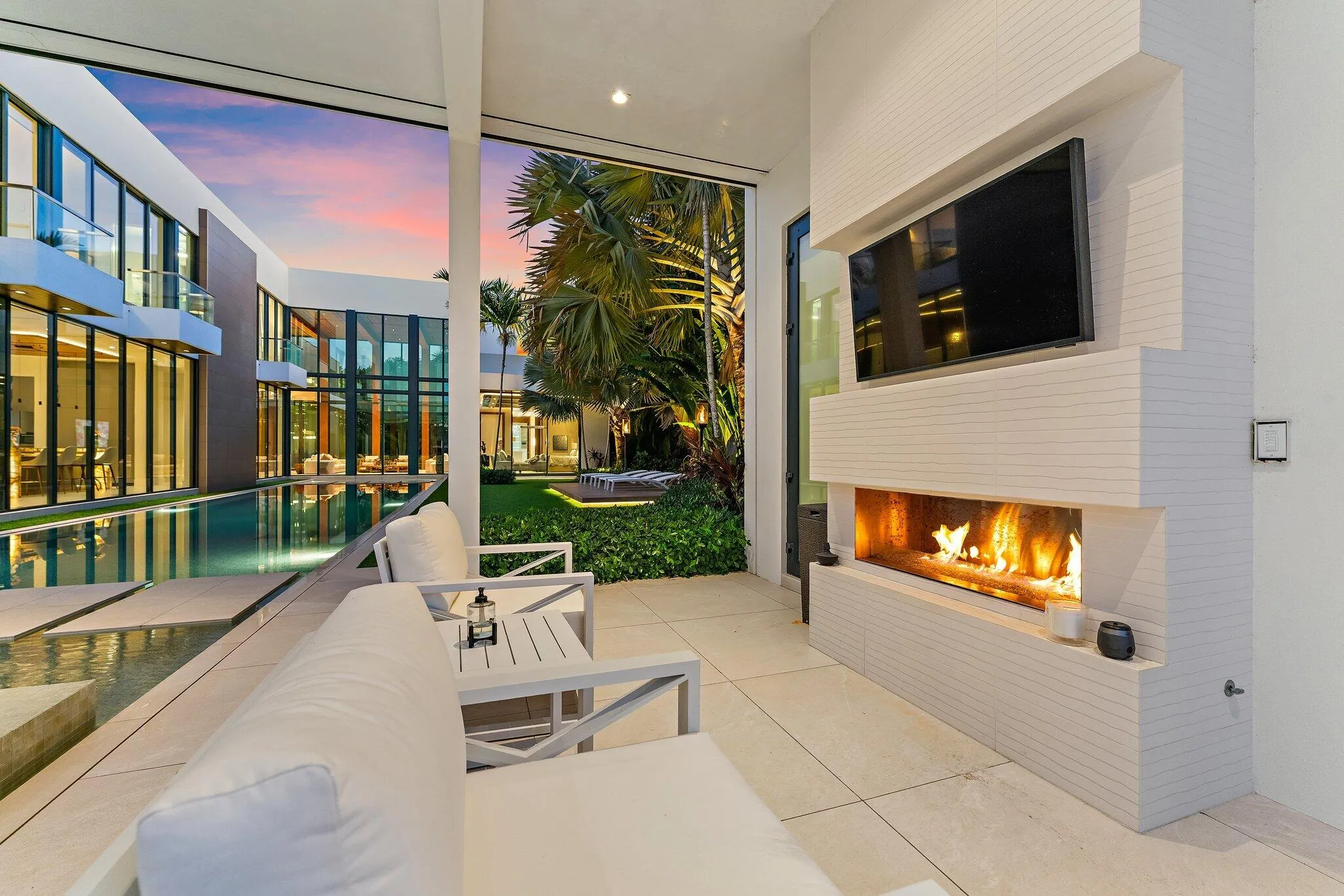 outdoor fireplace + sauna