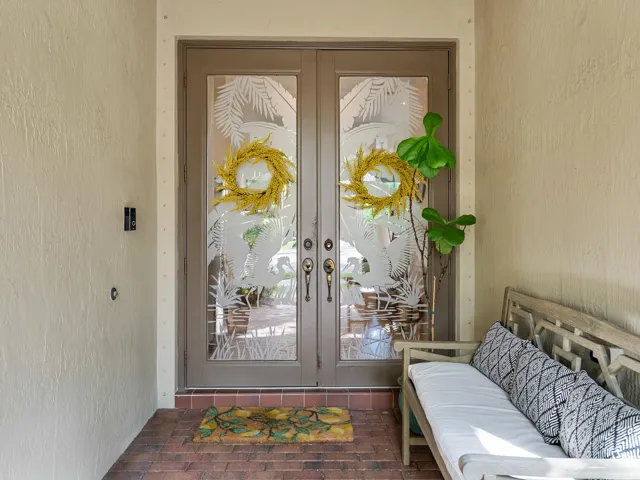 Covered, Double Glass Door Entry