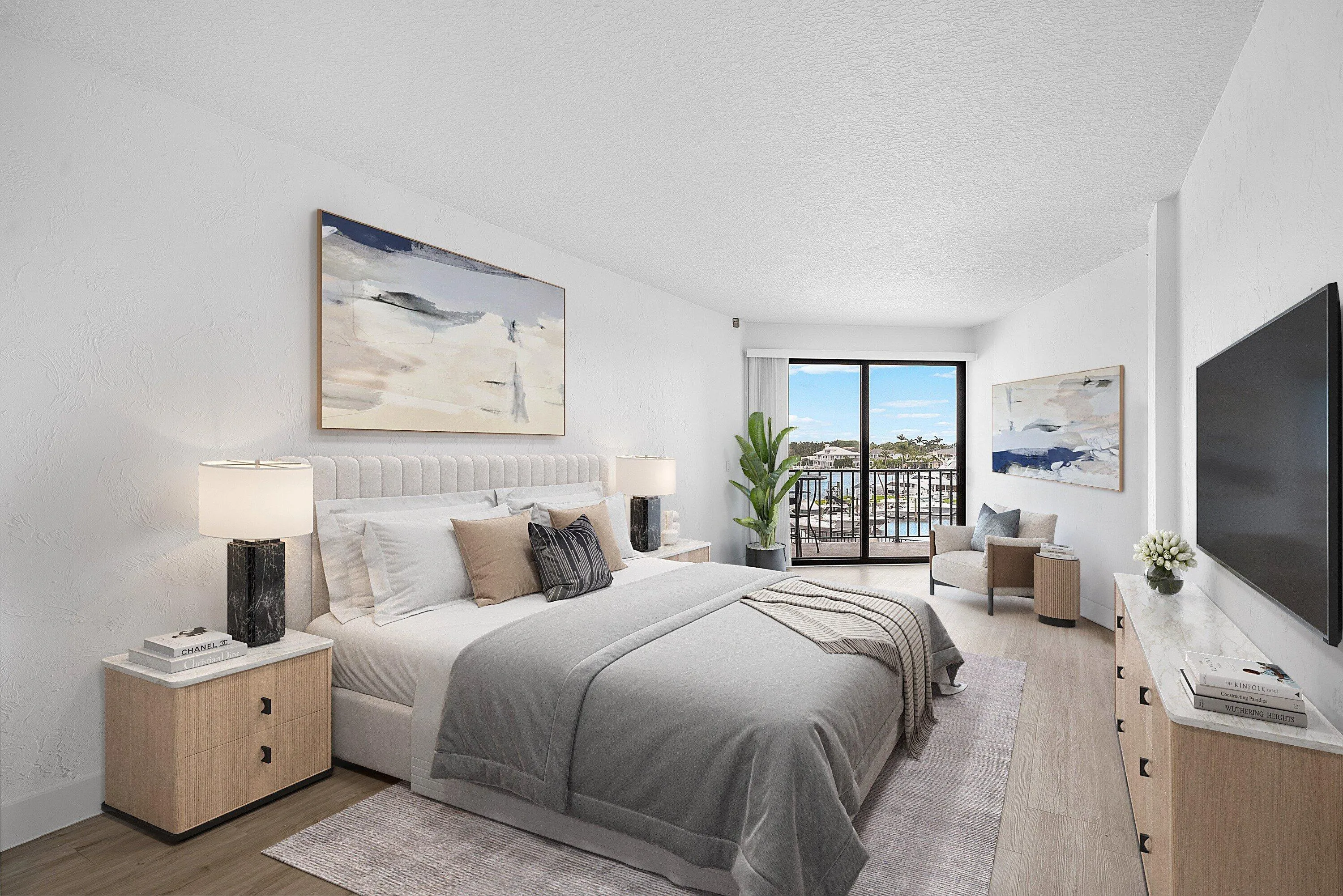 Virtually staged primary bedroom
