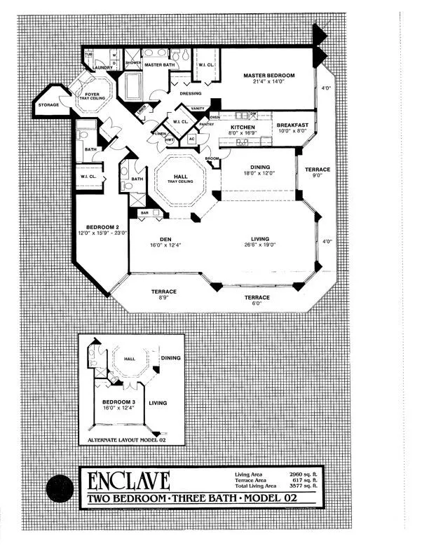 2,960 square feet, 3,577 square feet Total Living Area