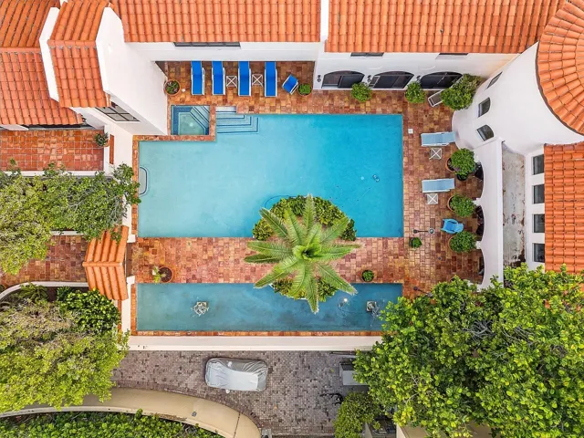 Aerial view of the entry coming in from left and ocean is on the right of this photo