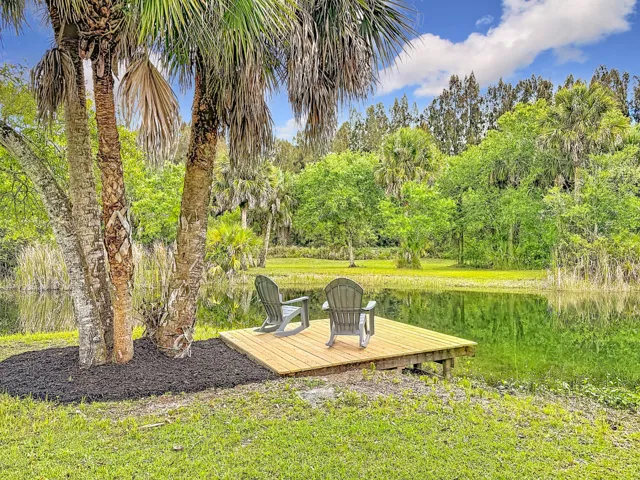 View of the lake from the side lawn of the House