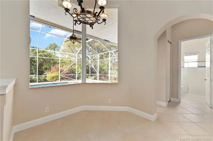 Dining area with pool views