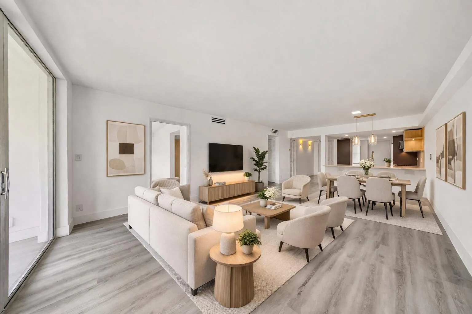 Modern minimalist living and dining spac