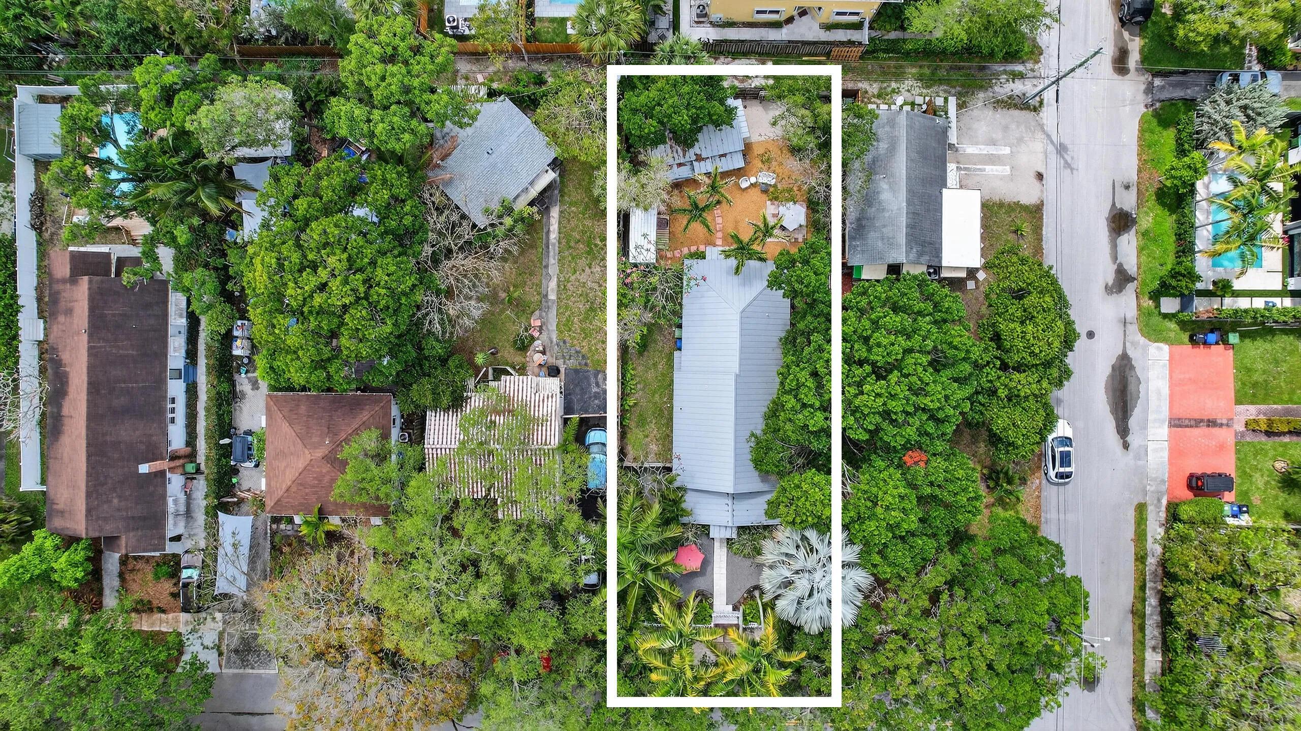 areal view of property, 2024 installed metal roof for both the detached garage & main property