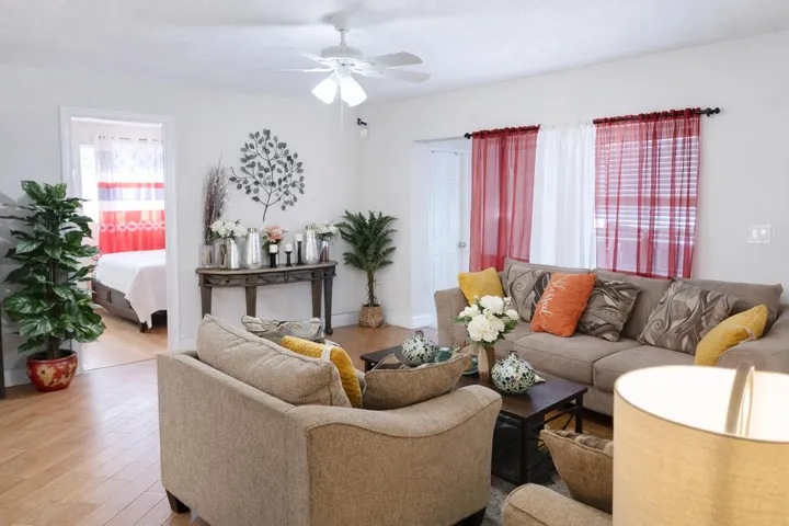 Bright and cozy living room scene