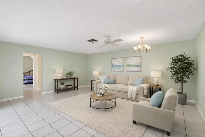 Spacious living room with soft hues