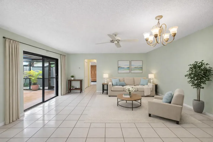 Spacious living room with serene accents