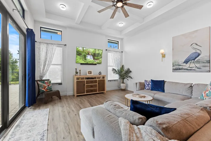 Spacious Living room with Coffer Ceiling