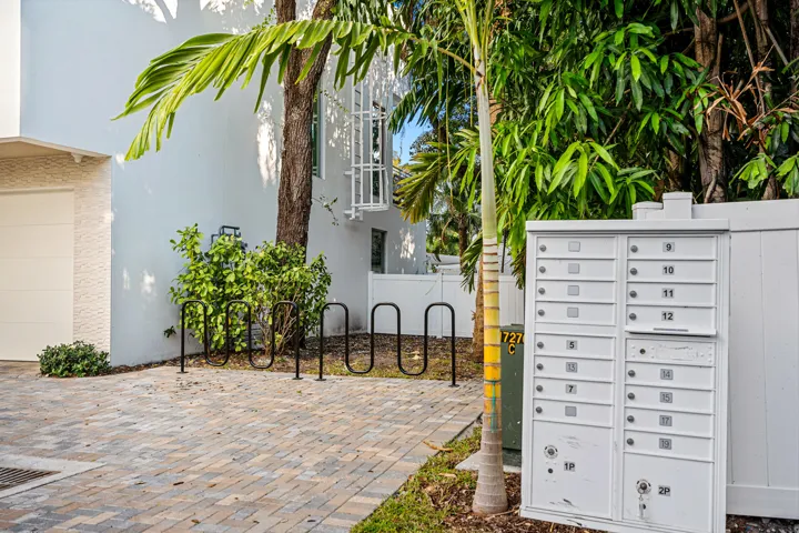 Bike racks and mail.