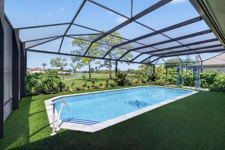 Sunny poolside retreat with gazebo