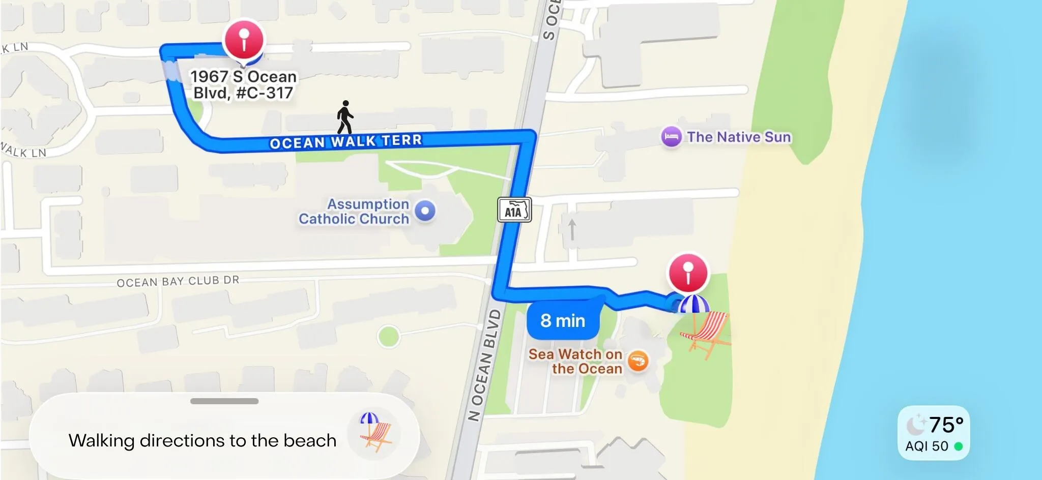 Walking directions to the beach