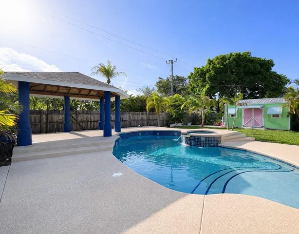 backyard pool and cabana