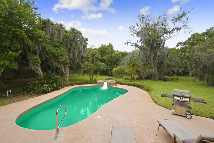 Beautiful poolside overlooking your acres and gorgeous Florida oak trees