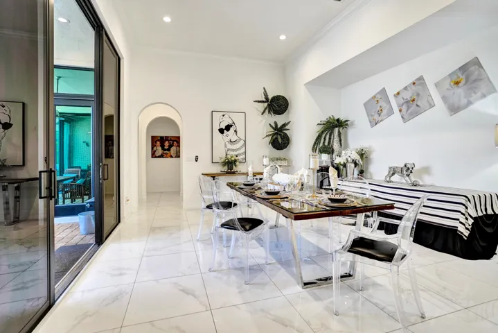 Large dining room with patio entry.