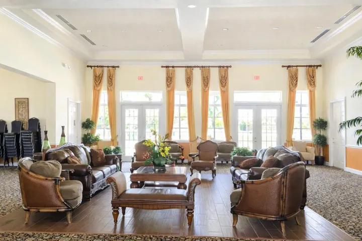 Bright clubhouse with cozy seating area
