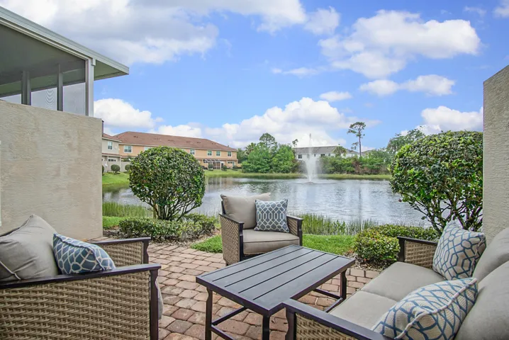 Serene Patio overlooking water feature and lake